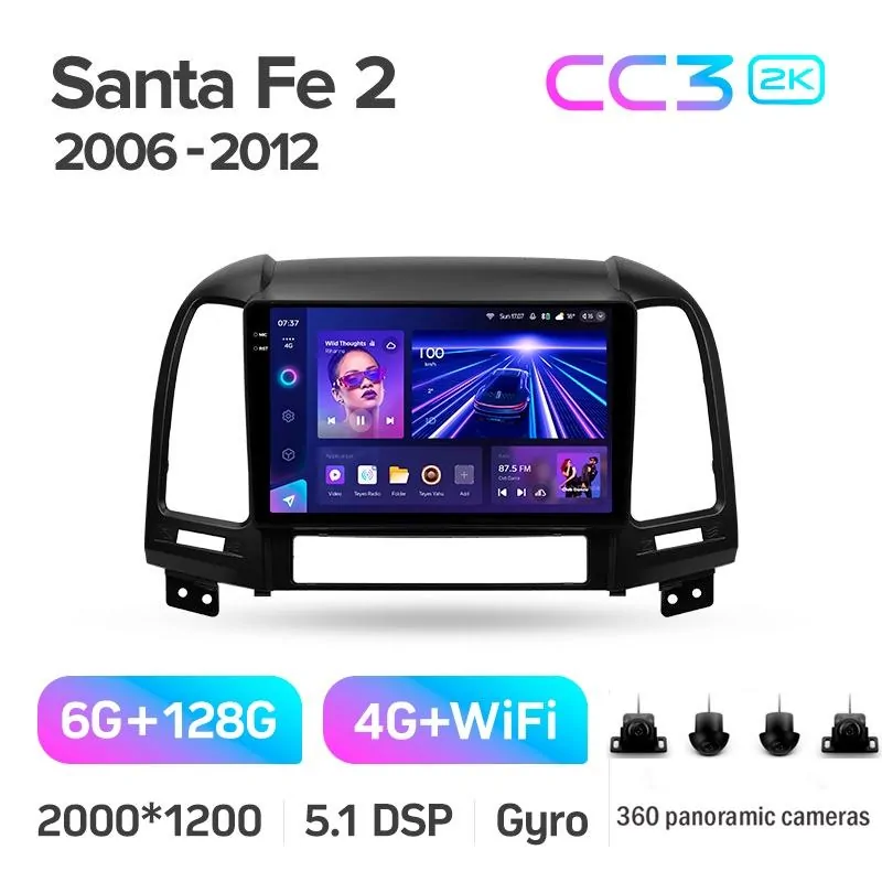 Штатная магнитола Teyes CC3 6+128 Gb с круговым обзором 360 Hyundai Santa Fe 2 2006-2012 9