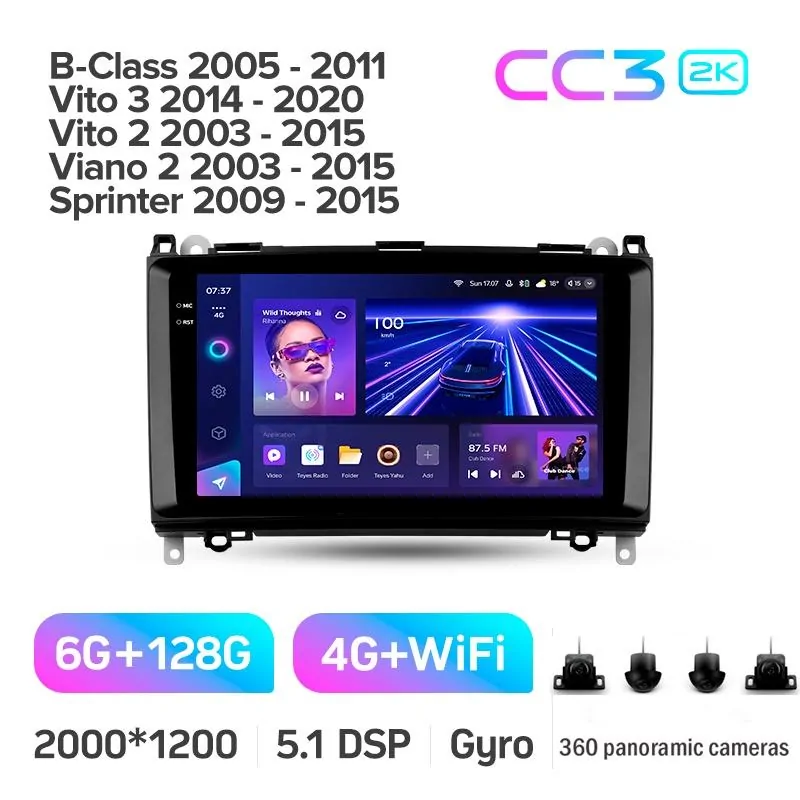 Штатная магнитола Teyes CC3 6+128 Gb с круговым обзором 360 Mercedes-Benz B-Class T245 2005-2011 Vito 3 W447 2014-2020 Vito 2 Viano 2…