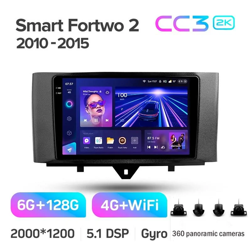 Штатная магнитола Teyes CC3 6+128 Gb с круговым обзором 360 Mercedes Benz Smart Fortwo 2 2010-2015 (F1) 9