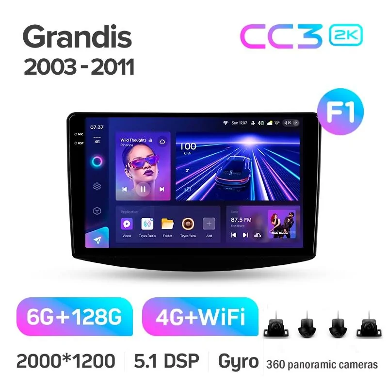 Штатная магнитола Teyes CC3 6+128 Gb с круговым обзором 360 Mitsubishi Grandis 1 2003-2010 (F1) 9
