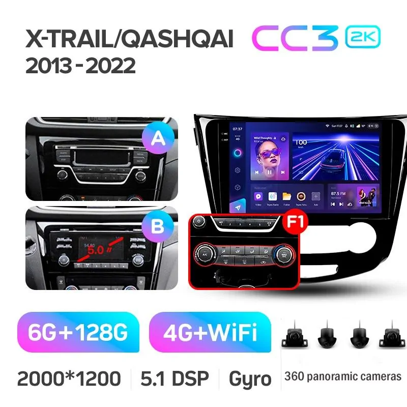 Штатная магнитола Teyes CC3 6+128 Gb с круговым обзором 360 Nissan X-Trail X Trail 3 T32 2013-2022- (F1) Manual air conditioning (AB) 10