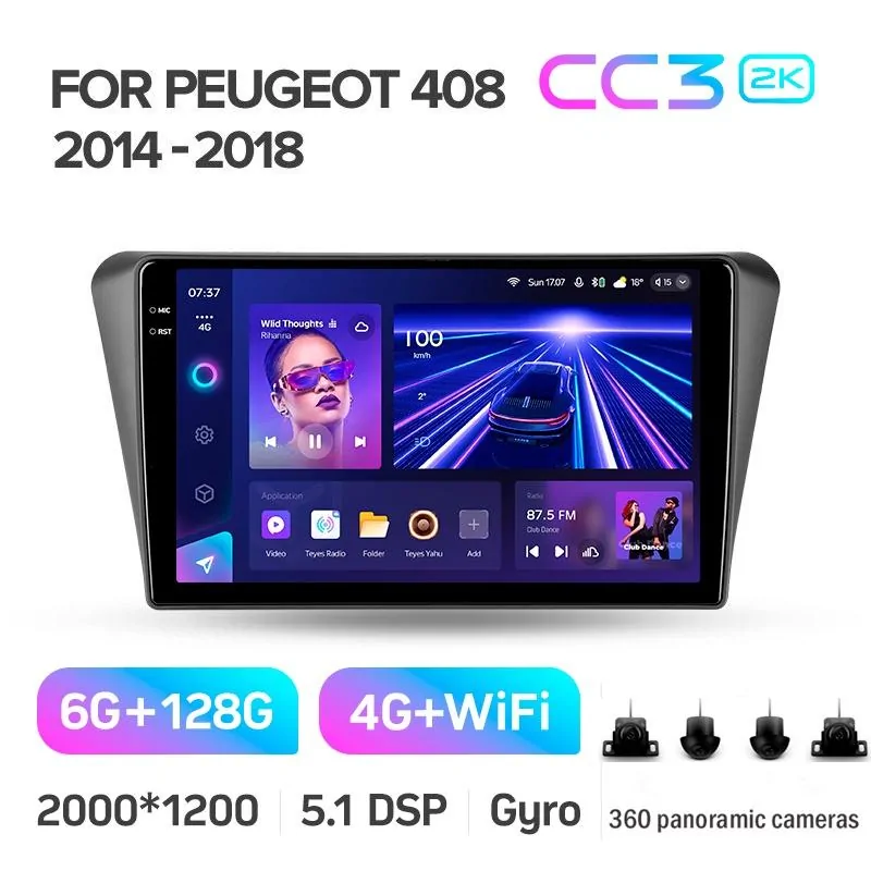 Штатная магнитола Teyes CC3 6+128 Gb с круговым обзором 360 Peugeot 408 2014-2018 10