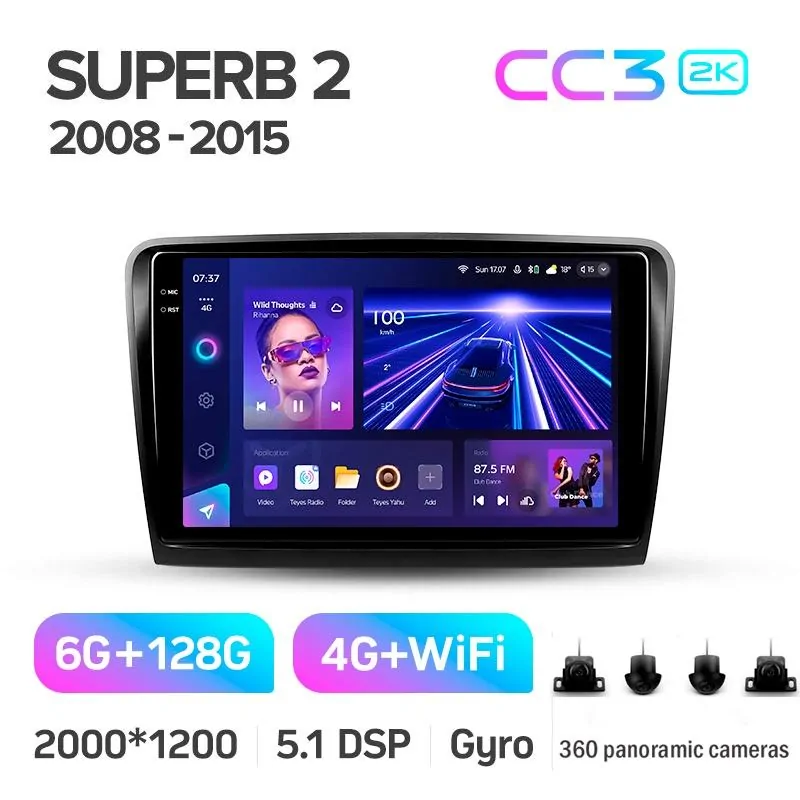 Штатная магнитола Teyes CC3 6+128 Gb с круговым обзором 360 Skoda Superb 2 B6 2008-2015 10