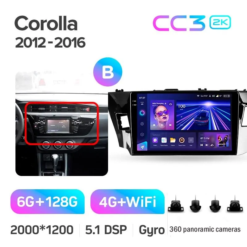 Штатная магнитола Teyes CC3 6+128 Gb с круговым обзором 360 Toyota Corolla 11 2012-2016 (B) 10