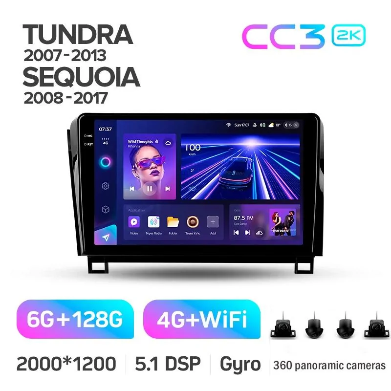 Штатная магнитола Teyes CC3 6+128 Gb с круговым обзором 360 Toyota Tundra XK50 2007-2013 Sequoia XK60 2008-2017 10