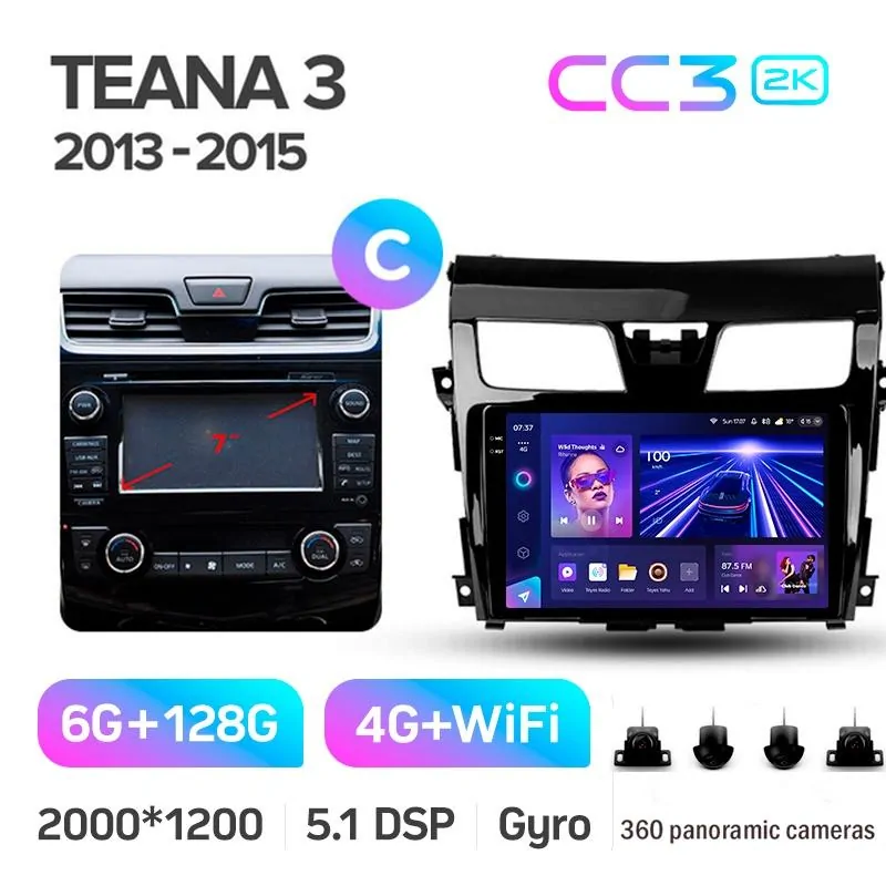 Штатная магнитола Teyes CC3 6+128 Gb с круговым обзором 360 Nissan Teana J33 2013-2015 (C) 10