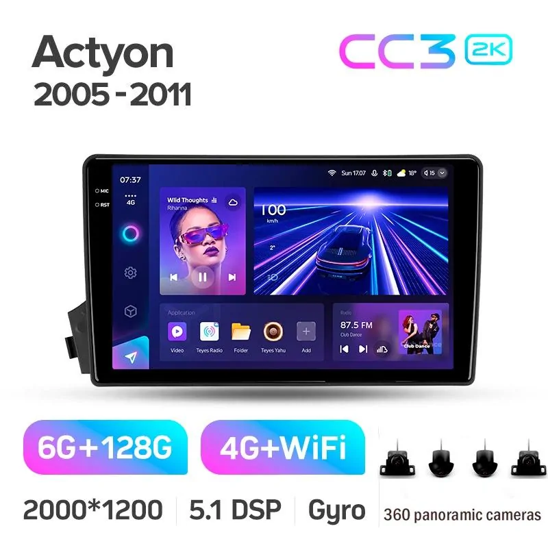 Штатная магнитола Teyes CC3 6+128 Gb с круговым обзором 360 SsangYong Actyon C100 2005-2011 9