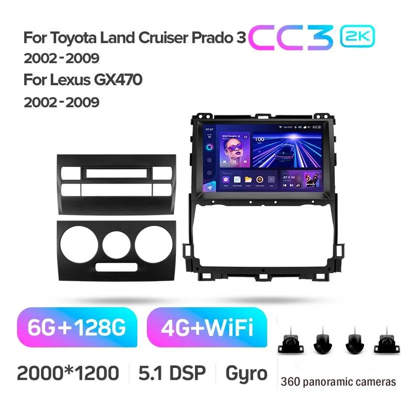 Штатная магнитола Teyes CC3 6+128 Gb с круговым обзором 360 Toyota Land Cruiser Prado 120 3 III For Lexus GX470 GX 470 J120 2002-2009…