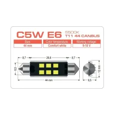 Светодиодная лампа Extreme C5W E6 T11 44 CANBUS 5500K