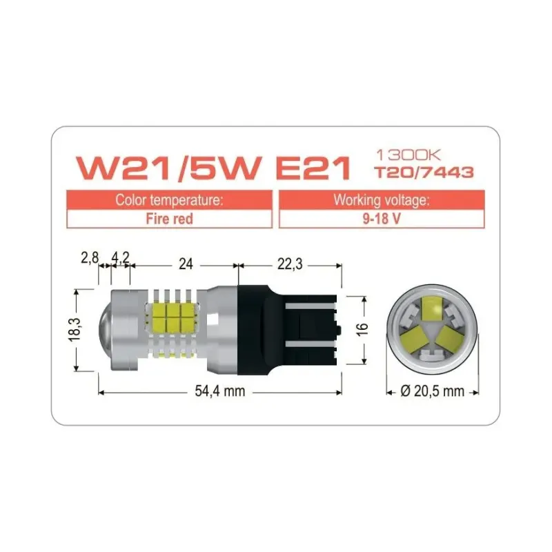 Светодиодная лампа Extreme W21/5W E21 T20/7443 1300K
