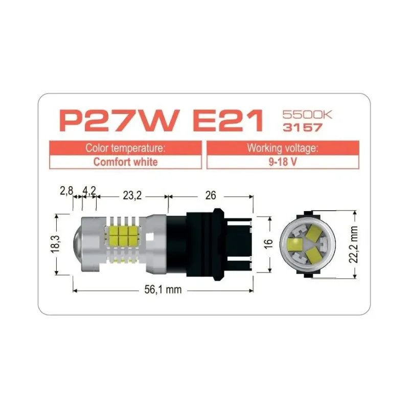 Светодиодная лампа Extreme P27W E21 3157 5500K