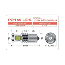Светодиодная лампа Ultimate P21W U24 1156 150 CANBUS 5500K