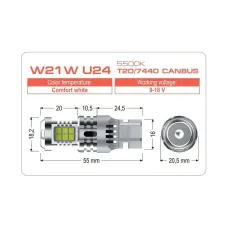Светодиодная лампа Ultimate W21W U24 T20/7440 CANBUS 5500K