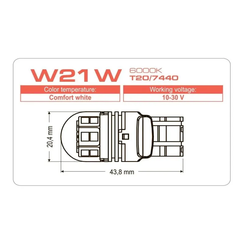 Светодиодная лампа Longlife W21W T20/7440 6000K
