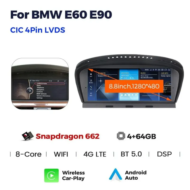 Штатная магнитола Ams BMW 5 Series E60 E61 E63 E64 2009-2010 CIC 4+64Gb 8.8