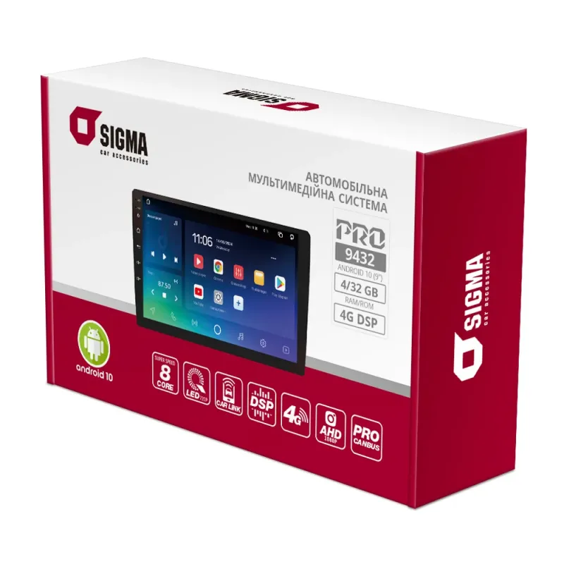 Автомобільна мультимедійна система Sigma PRO 9432 Android 10 4+32 Gb 4G DSP (9