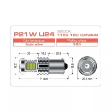 Светодиодная лампа Ultimate P21W U24 1156 180 CANBUS 2200K