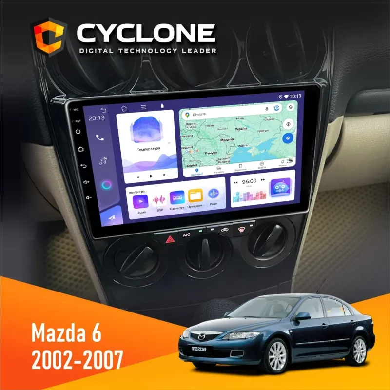 Штатна магнітола Mazda 6 2002-2007 CYCLONE C9-008 4X64, DSP