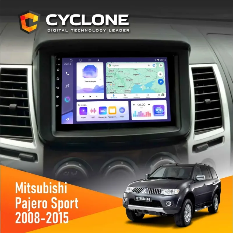Штатна магнітола Mitsubishi Pajero Sport 2008-2015 CYCLONE C9-008 4X64, DSP