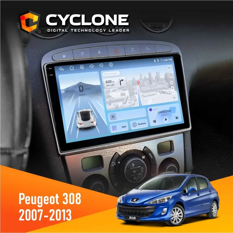 Штатна магнітола Peugeot 308 2007-2013 Silver CYCLONE C9-009 4X64, DSP, 4G, 2K