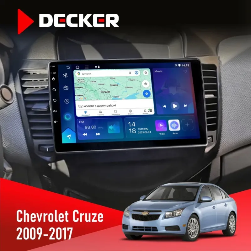 Штатна магнітола Chevrolet Cruze 2009-2018 DECKER D9-003 6X128, DSP, 4G, 2K