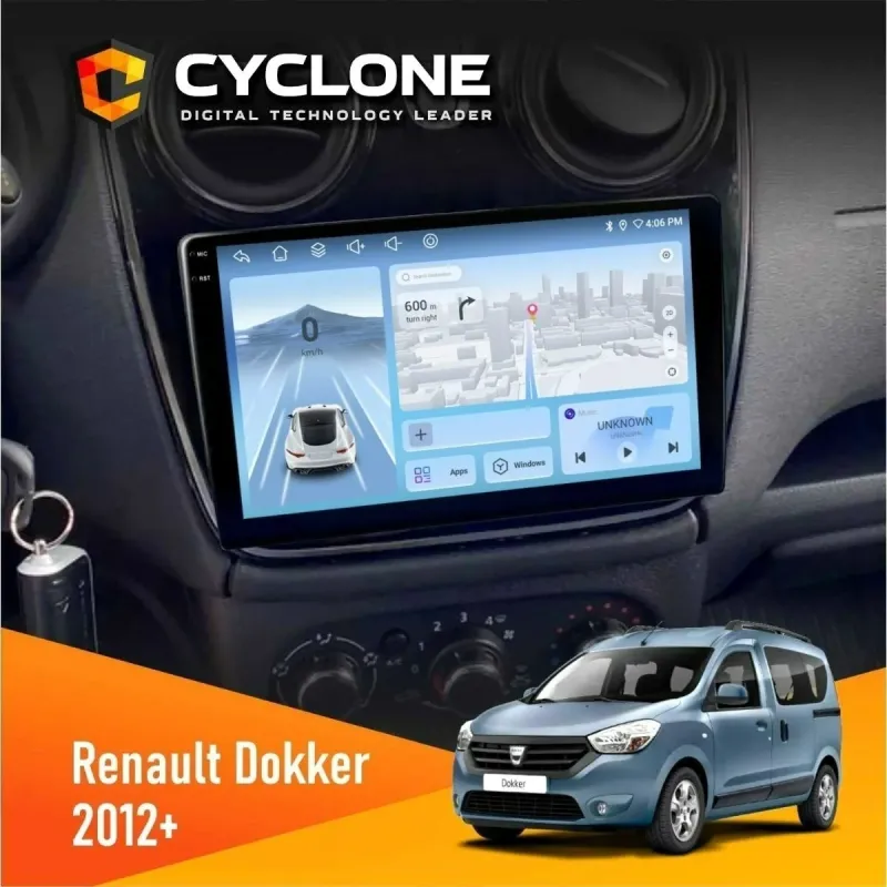 Штатна магнітола Renault Dokker, Sandero, Lodgy 2012+ (1 кнопка) CYCLONE C9-009 4X64, DSP, 4G, 2K