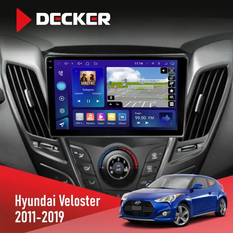 Штатна магнітола Hyundai Veloster 2011-2019 DECKER D9-003 6X128, DSP, 4G, 2K