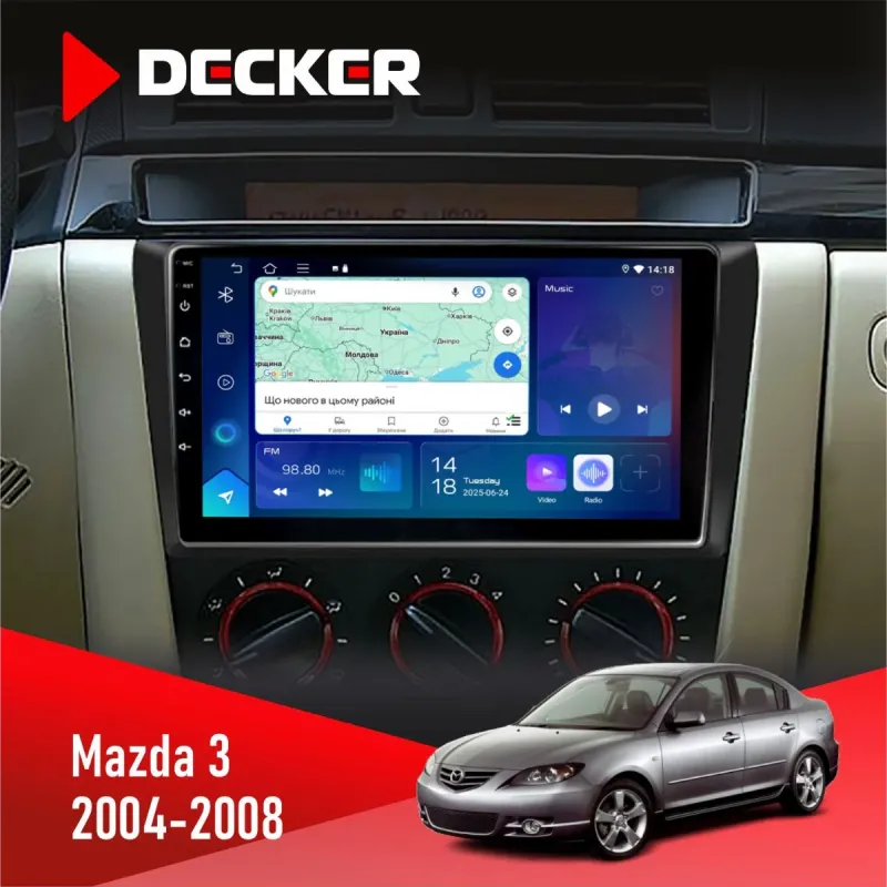 Штатна магнітола Mazda 3 2004-2008 DECKER D9-003 6X128, DSP, 4G, 2K