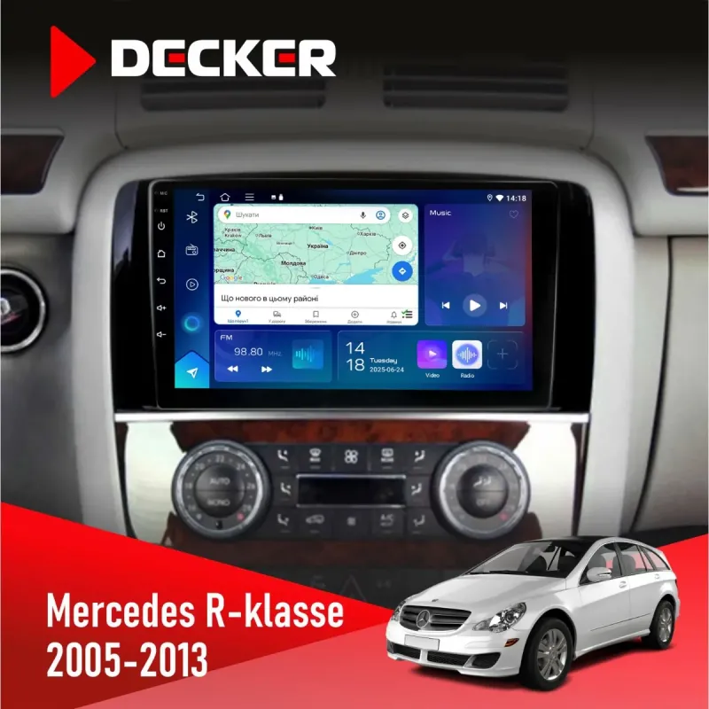 Штатна магнітола Mercedes-Benz R-Class (W251) 2005-2013 DECKER D9-003 6X128, DSP, 4G, 2K