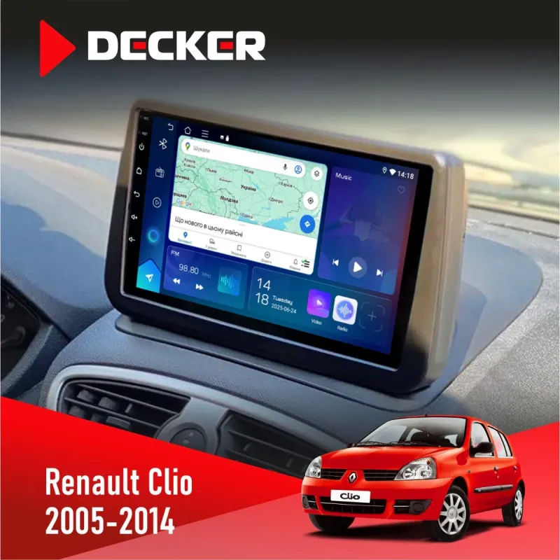 Штатна магнітола Renault Clio 2005-2014 DECKER D9-003 6X128, DSP, 4G, 2K
