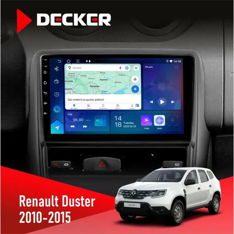 Штатна магнітола Renault Duster 2010-2015 DECKER D9-003 6X128, DSP, 4G, 2K