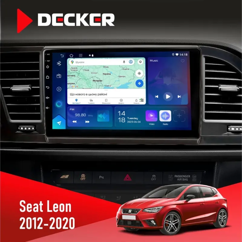 Штатна магнітола Seat Leon 2012-2020 DECKER D9-003 6X128, DSP, 4G, 2K
