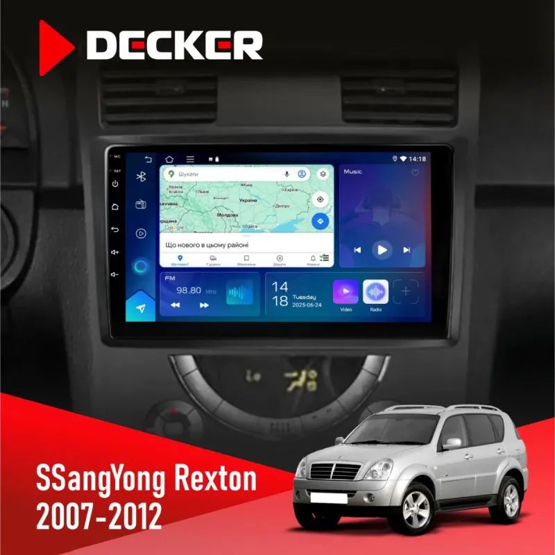 Штатна магнітола SsangYong Rexton 2007-2012 DECKER D9-003 6X128, DSP, 4G, 2K