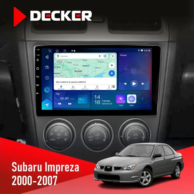Штатна магнітола Subaru Impreza 2000-2007 DECKER D9-003 6X128, DSP, 4G, 2K