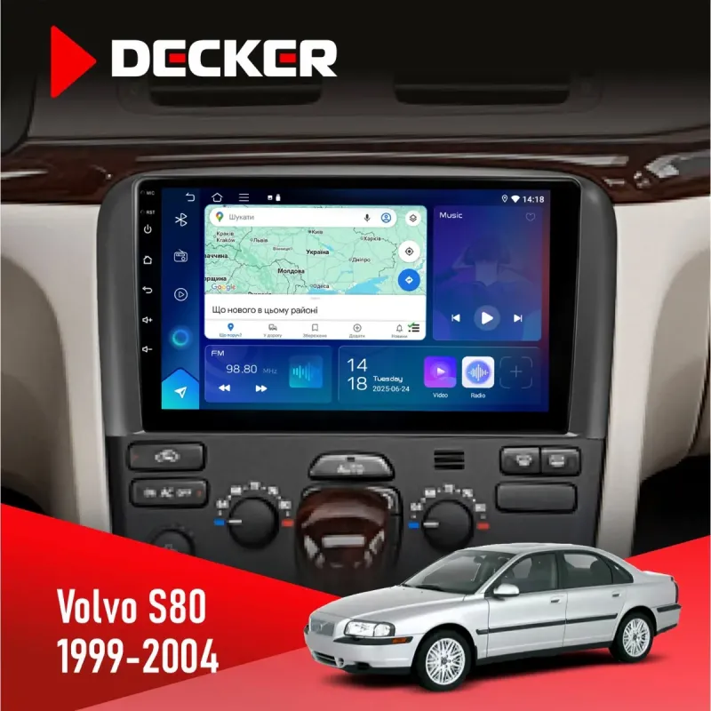 Штатна магнітола Volvo S80 1999-2004 DECKER D9-003 6X128, DSP, 4G, 2K