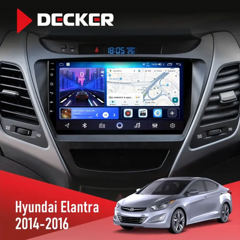 Штатна магнітола Hyundai Elantra 2014-2016 DECKER D9-001 4X64, DSP