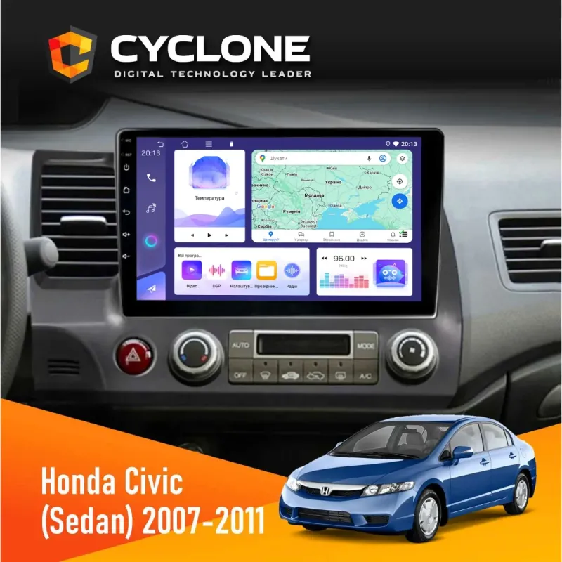 Штатна магнітола Honda Civic 2007-2011 (Sedan) CYCLONE C10-004 4X64, DSP, 2K