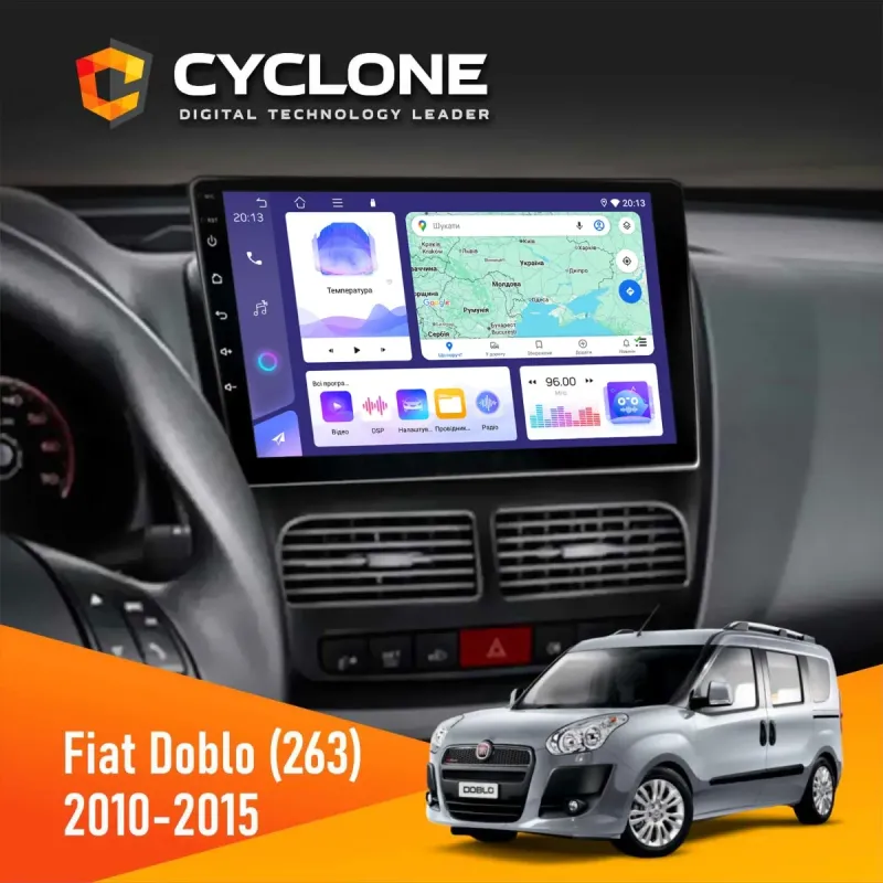 Штатна магнітола Fiat Doblo (263) 2010-2015 CYCLONE C10-004 4X64, DSP, 2K