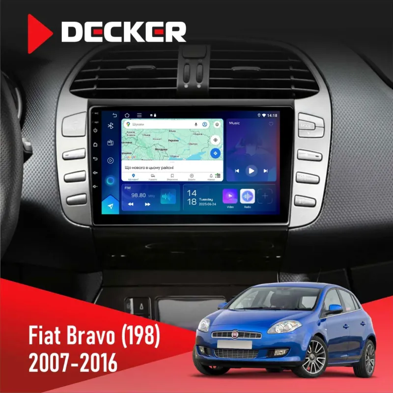 Штатна магнітола Fiat Bravo (198) 2007-2016 DECKER D9-007 4X64 DSP 360 4G
