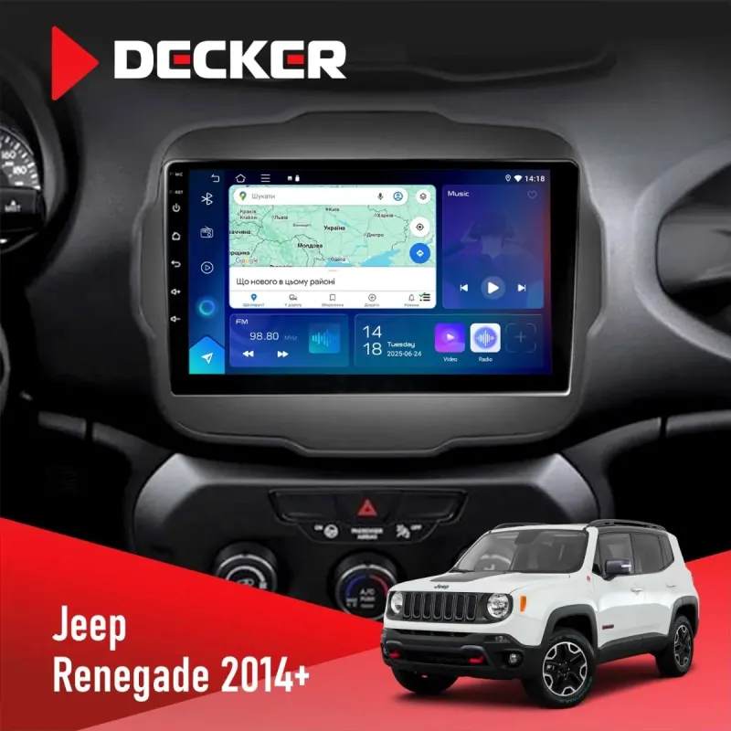 Штатна магнітола Jeep Renegate 2014+ DECKER D9-007 4X64 DSP 360 4G