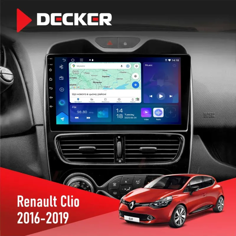 Штатна магнітола Renault Clio 2016-2019 DECKER D10-007 4X64, DSP, 360, 4G