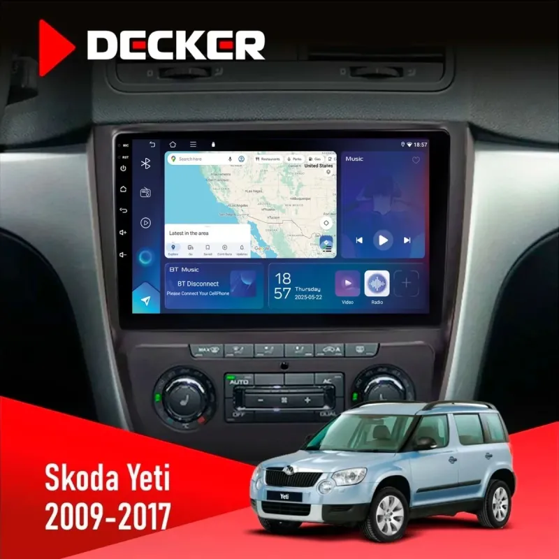 Штатна магнітола Skoda Yeti 2009-2017 DECKER D10-007 4X64, DSP, 360, 4G