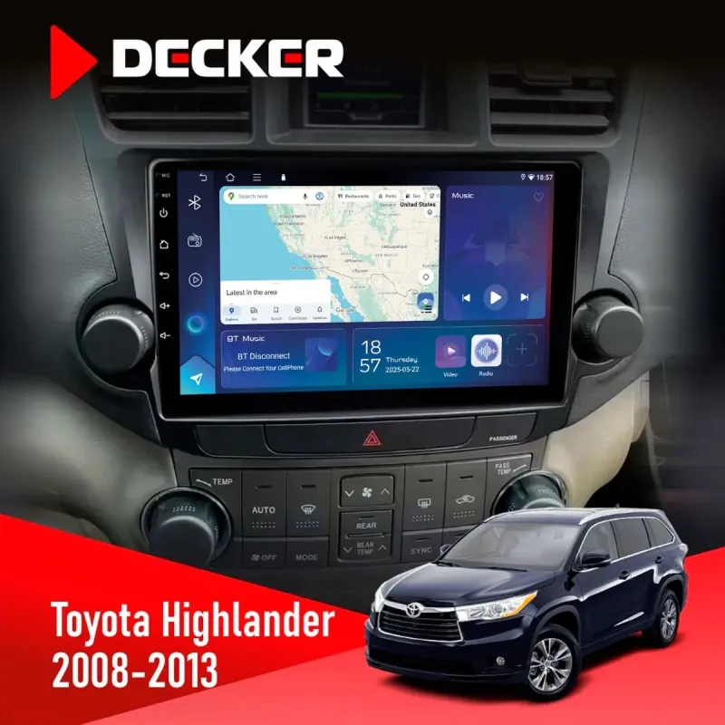 Штатна магнітола Toyota Highlander 2008-2013 DECKER D10-007 4X64, DSP, 360, 4G