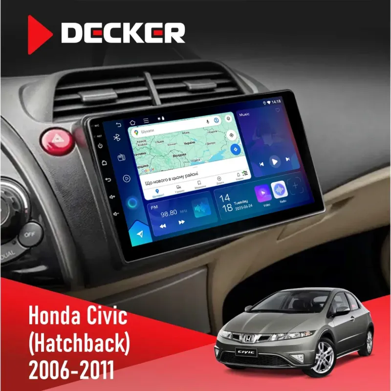 Штатна магнітола Honda Civic 2006-2011 (Hatchback) DECKER D10-007 4X64, DSP, 360, 4G