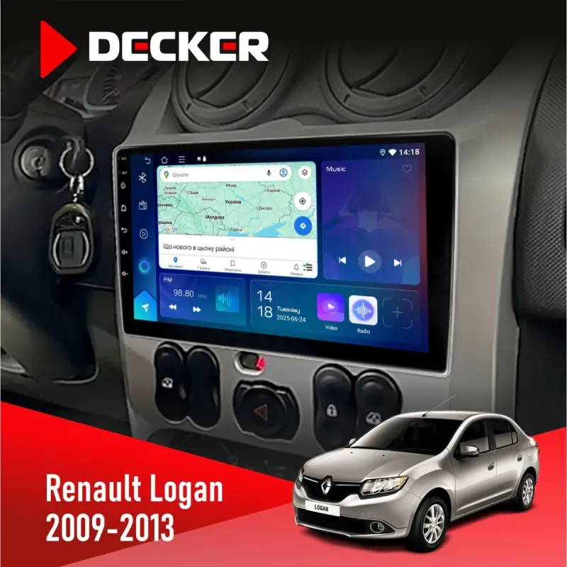 Штатна магнітола Renault Logan 2009-2013 DECKER D9-007 4X64 DSP 360 4G