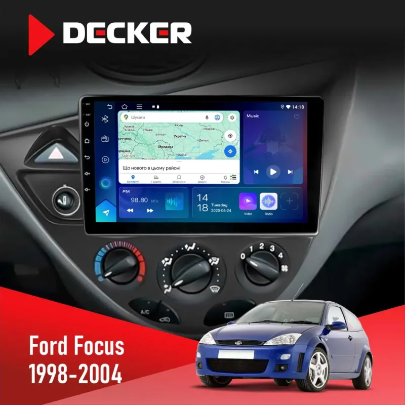 Штатна магнітола Ford Focus 1998-2004 DECKER D9-003 6X128, DSP, 4G, 2K