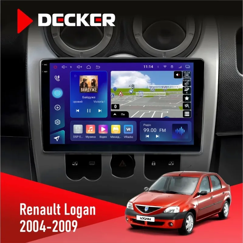 Штатна магнітола Renault Logan 2004-2007 DECKER D9-005 4X64, DSP, 360, 4G, 2K