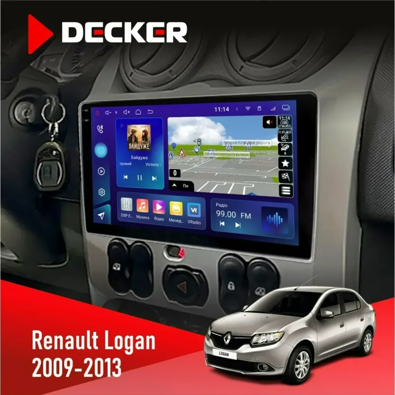 Штатна магнітола Renault Logan 2009-2013 DECKER D9-005 4X64, DSP, 360, 4G, 2K