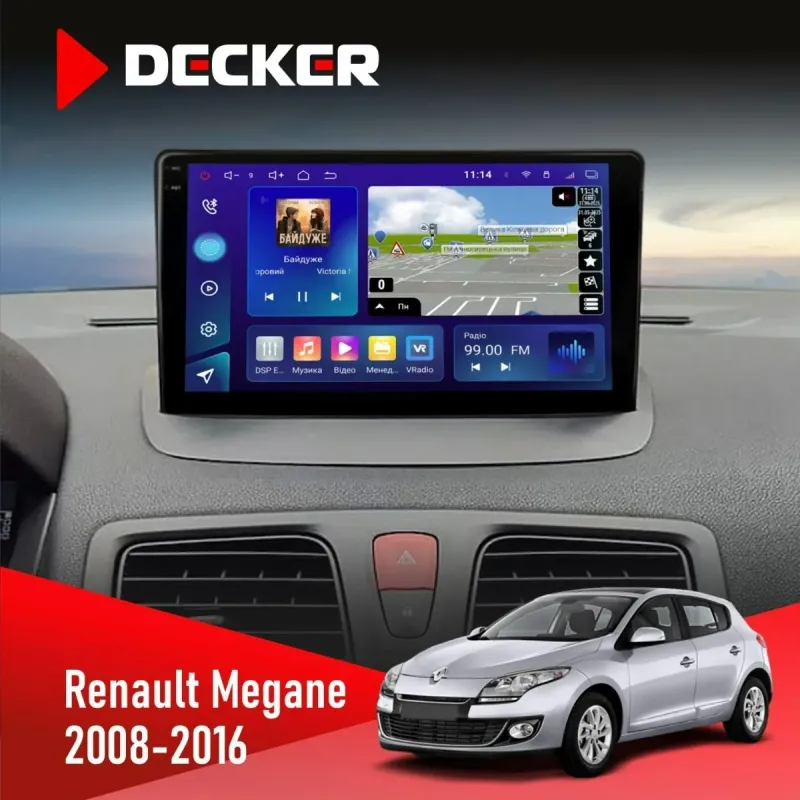Штатна магнітола Renault Megane III 2008-2016 DECKER D9-005 4X64, DSP, 360, 4G, 2K