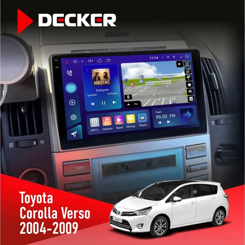 Штатна магнітола Toyota Corolla Verso 2004-2009 DECKER D9-005 4X64, DSP, 360, 4G, 2K